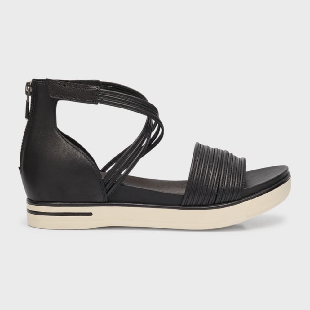Eileen Fisher Shea Black Leather Crisscross Comfort Sandals – Women’s Size 10